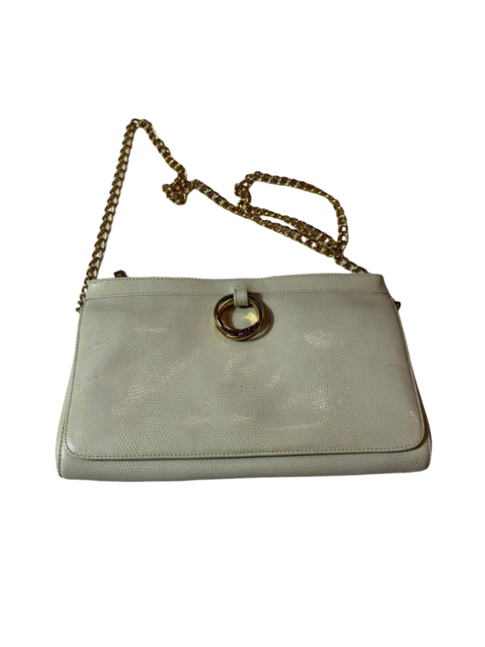 Vintage Rodo Italy Ivory Textured Gold Chain Shoulder Bag Ring Hardware Y2K
